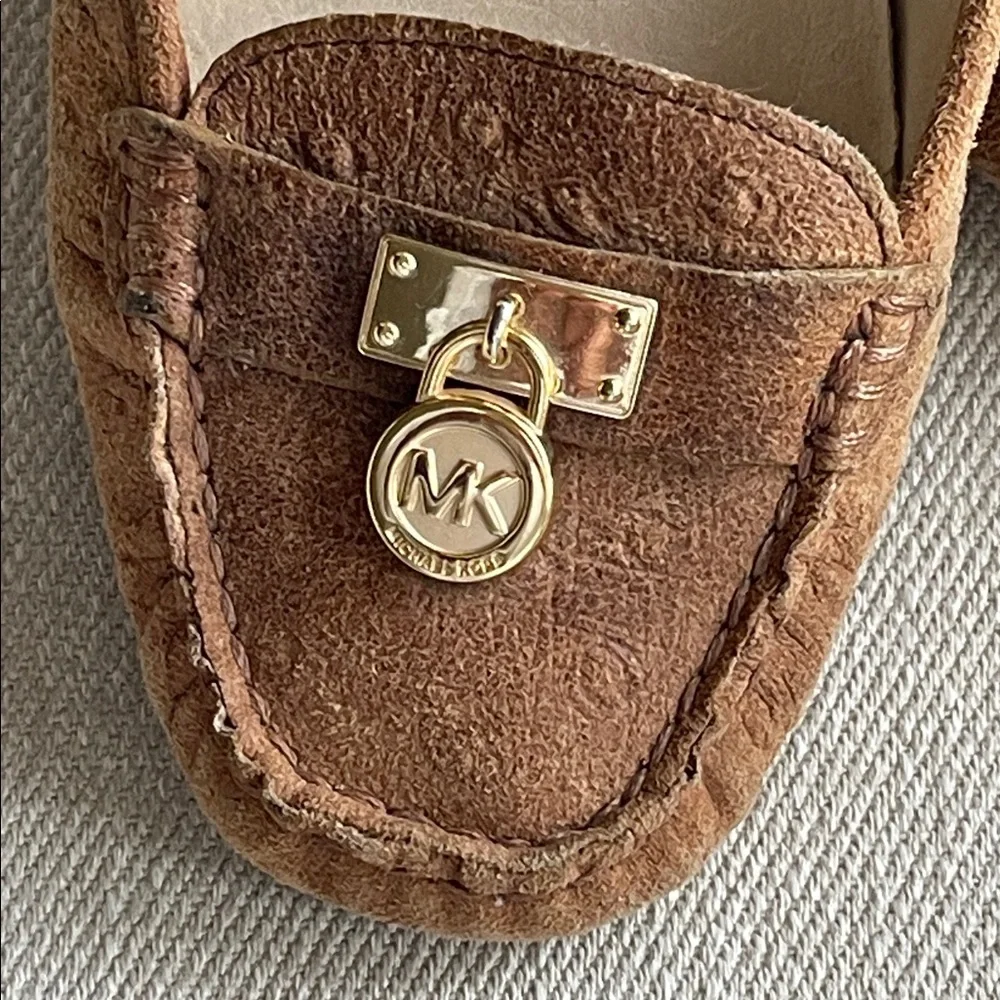 MICHAEL KORS Genuine Leather Loafers | Size 8 | Cognac Tan Luxe | Gold Accents - Picture 4 of 8